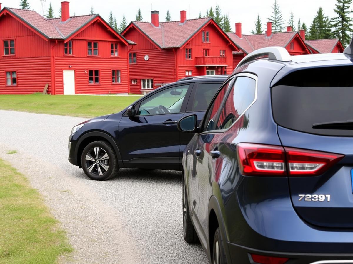 Modern crossover på grusväg i Dalarna